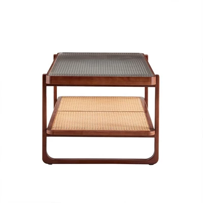 Modern Rattan Coffee Table,Rectangular Center Table With Tempered Glass Tabletop,2 Tier Wood Tea Table For Living Room Office Bedroom 8 Modern Rattan Coffee Table,Rectangular Center Table With Tempered Glass Tabletop,2 Tier Wood Tea Table For Living Room Office Bedroom - Image 6