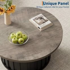 Garvee Round Coffee Table, Mid Century Modern Coffee Table With Metal Base, 31.9" Fluted Center Table For Living Room, Home Small Space, -Garvee GUEST b771a4b7 c653 4700 9c28 0b6b27f74fb7