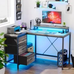 Whizmax L Shaped Desk With Power Outlets & LED Lights, Computer Desk With Drawers & Shelves, Corner Desk Gaming Desk Home Office Desk -Garvee GUEST b7d071c1 726a 47fc 9450 4ea653b7059d