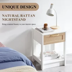 Rattan Nightstand, Modern End Table With Drawer, Nightstand Side Table With Accessories For Living Room Bedroom -Garvee GUEST b7e06d6f 532d 405a b2de ff8cf0db0273