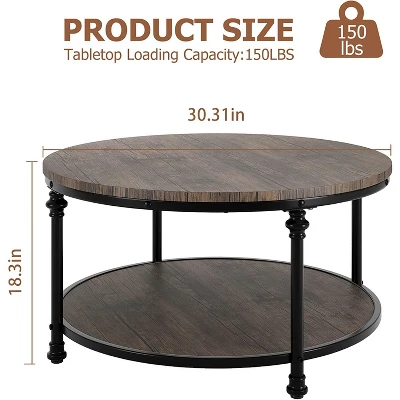 Round Coffee Table Rustic Center Table With Storage Shelf Wood Circle Coffee Table With Sturdy Metal Legs Living Room 7 Round Coffee Table Rustic Center Table With Storage Shelf Wood Circle Coffee Table With Sturdy Metal Legs Living Room - Image 5