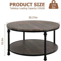 Round Coffee Table Coffee Table For Living Room 2-Tier Rustic Wood Desktop With Storage Shelf Modern Design Home Furniture