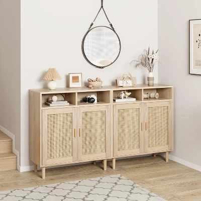 Buffet Cabinet, Sideboard Cabinet With Storage, 62'' Large Buffet Table, With 3 Drawers And 4 Fluted Glass Doors 10 Buffet Cabinet, Sideboard Cabinet With Storage, 62'' Large Buffet Table, With 3 Drawers And 4 Fluted Glass Doors - Image 8