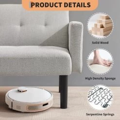 3-Position Adjustable Futon Sofa Bed, Compact Loveseat, Modern Mid-Century Sleeper Sofa, Convertible Couch, Living Room Couches (Grey/Brown) -Garvee GUEST b8d73250 73e5 41a5 acea f69263576b61