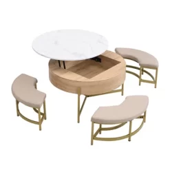Lift Top Coffee Table With 3 Ottoman, Modern Round Center Table With Hidden Storage, Wood Cocktail Table For Living Room Bedroom Office -Garvee GUEST b912513a 44dd 48d7 91ac 2954ae5160f6