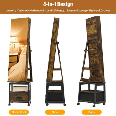 Swivel Jewelry Cabinet, Lockable Standing Jewelry Organizer With Full-Length Mirror, Rear Storage Shelves, Interior Mirror, Jewelry 8 Swivel Jewelry Cabinet, Lockable Standing Jewelry Organizer With Full-Length Mirror, Rear Storage Shelves, Interior Mirror, Jewelry - Image 6