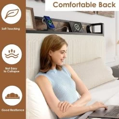 Twin Size Bed Frame With Storage Drawers & Charging Station - Rustic Velvet Upholstered Platform Bed, No Box Spring Needed -Garvee GUEST b96997b0 7d0e 4200 9243 43c8ee86585d