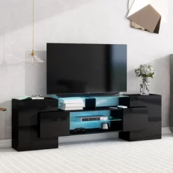 80" Modern TV Stand, Entertainment Center With 2 Illuminated Glass Shelves TV Cabinet For Living Room -Garvee GUEST b985ef36 f3c2 40cb aa56 6f4df4af4e15