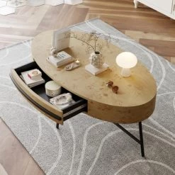 Oval Coffee Table With Drawer Mid-Century Modern Center Table 47.2“ Wooden Coffee Table With Storage 16 Oval Coffee Table With Drawer Mid-Century Modern Center Table 47.2“ Wooden Coffee Table With Storage -Garvee GUEST b9aee16f 190f 4415 8858 5940d7efd255