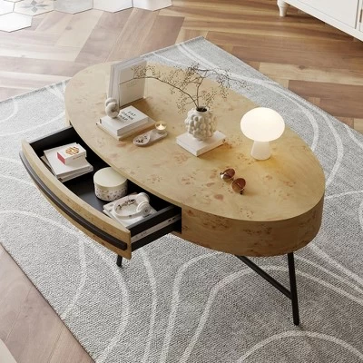Oval Coffee Table With Drawer Mid-Century Modern Center Table 47.2“ Wooden Coffee Table With Storage 9 Oval Coffee Table With Drawer Mid-Century Modern Center Table 47.2“ Wooden Coffee Table With Storage - Image 7