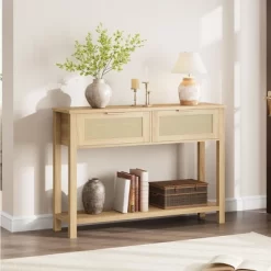 Entryway Table With 2 Drawers, Console Table For Entryway, Wooden Sofa Table With Storage, Boho Console Table For Living Room, Hallway Foyer Table -Garvee GUEST b9bf09cd 69d2 442c aa1c 690818bacb4d