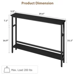 5.9" Slim Sofa Table, 2 Tier Narrow Console Table With Adjustable Shelf, Space-Saving Behind Couch Table
