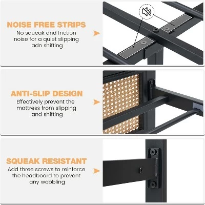 Whizmax King/Queen/Full Size Rattan Bed Frame With Headboard, Boho Cane Platform Bed Frame With Strong Metal Slat, Noise Free, No Box Spring Needed 7 Whizmax King/Queen/Full Size Rattan Bed Frame With Headboard, Boho Cane Platform Bed Frame With Strong Metal Slat, Noise Free, No Box Spring Needed - Image 5