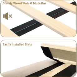 Upholstered Canopy Bed Frame With Headboard, Button Tufted, Nailhead Trim Design, No Box Spring Required 14 Upholstered Canopy Bed Frame With Headboard, Button Tufted, Nailhead Trim Design, No Box Spring Required -Garvee GUEST bb63397c 0bd2 4d16 822d 1754573aaaf5