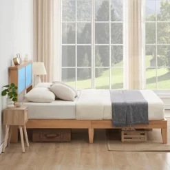 Rattan Bed Frame Full With Natural Rattan Headboard,Bohemian Rattan Full Size Bed Frame With LED Lights, With Silent Slats,No Box Spring Needed (Full) -Garvee GUEST bb6fa0dc d0ad 49f9 a69b b03d32a19420