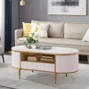 Modern Luxury Fluted Coffee Table, 48" Coffee Table With Storage Drawer, Oval Coffee Table With Golden Legs, Faux Marble Top -Garvee GUEST bbc6ec37 0008 440f 98e6 4f4f62f6016b