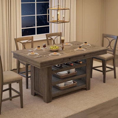 Garvee Counter Height Dining Table For 4-6, Farmhouse Tall Wooden Rectangular Bar Kitchen Table With Wine Rack Shelves 9 Garvee Counter Height Dining Table For 4-6, Farmhouse Tall Wooden Rectangular Bar Kitchen Table With Wine Rack Shelves - Image 7