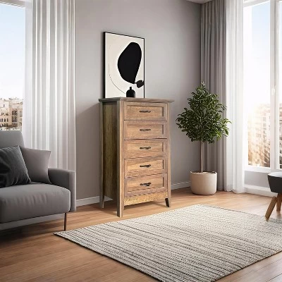 Chest Of Dresser, Wood Vintage Dresser 5 Drawer, Tall Dressers For Closet, Dressers For Storage Organizer, For Closet Living Room, Kids Bedroom 5 Chest Of Dresser, Wood Vintage Dresser 5 Drawer, Tall Dressers For Closet, Dressers For Storage Organizer, For Closet Living Room, Kids Bedroom - Image 3