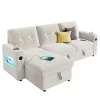 Garvee Sleeper Sofa Couch，Convertible Pull Out Sofa Bed With Storage, Charging, Led Lights, L-Shaped Sectional Sofa For Living Room