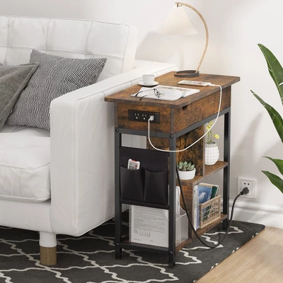 End Table With Charging Station, Narrow Side Table Nightstand With Outlets USB Ports And Storage 7 End Table With Charging Station, Narrow Side Table Nightstand With Outlets USB Ports And Storage - Image 5