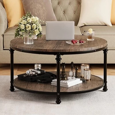 Round Coffee Table Rustic Center Table With Storage Shelf Wood Circle Coffee Table With Sturdy Metal Legs Living Room 3 Round Coffee Table Rustic Center Table With Storage Shelf Wood Circle Coffee Table With Sturdy Metal Legs Living Room
