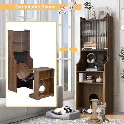 Modern Cat House Furniture With Extendable Desk, Pet Friendly Gaming Desk With Storage, Space-Saving Workstation With Cat Bed & Scratching Post 8 Modern Cat House Furniture With Extendable Desk, Pet Friendly Gaming Desk With Storage, Space-Saving Workstation With Cat Bed & Scratching Post - Image 6