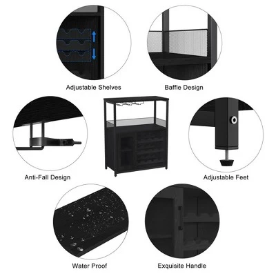 3-Tier Wine Bar Cabinet With Detachable Wine Rack And Storage Space 9 3-Tier Wine Bar Cabinet With Detachable Wine Rack And Storage Space - Image 7