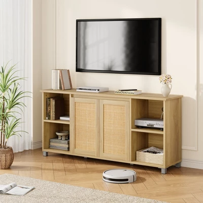 TV Stand For 65 Inch, Entertainment Center With Storage Shelves & Glass Doors – Wooden Media Console Cabinet For Living Room, Bedroom 6 TV Stand For 65 Inch, Entertainment Center With Storage Shelves & Glass Doors – Wooden Media Console Cabinet For Living Room, Bedroom - Image 4