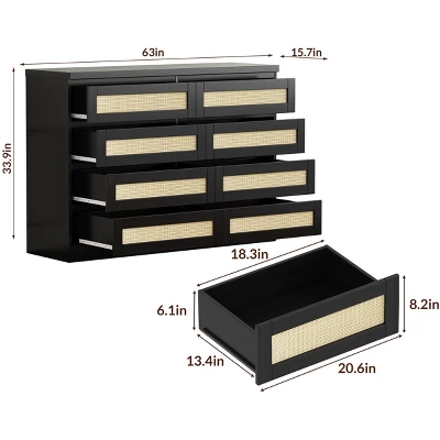Garvee Rattan Dresser For Bedroom, 8 Drawer Dresser For Closet, Double Wood Dressers & Chest Of Drawers For TV Stands, Living Room 3 Garvee Rattan Dresser For Bedroom, 8 Drawer Dresser For Closet, Double Wood Dressers & Chest Of Drawers For TV Stands, Living Room