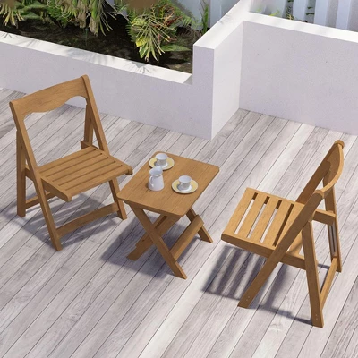 3-Piece Patio Bistro Set With Rectangular Coffee Table, 2 Chairs Outdoor Wood Foldable Small Table And Chair Set 7 3-Piece Patio Bistro Set With Rectangular Coffee Table, 2 Chairs Outdoor Wood Foldable Small Table And Chair Set - Image 5
