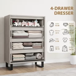 Tall 4-Drawer Dresser, Freestanding Vertical Storage Cabinet For Bedroom, Closet, Living Room, Hallway, Or Entryway 13 Tall 4-Drawer Dresser, Freestanding Vertical Storage Cabinet For Bedroom, Closet, Living Room, Hallway, Or Entryway -Garvee GUEST bea379e8 3f02 429a b235 0926b180bd4f