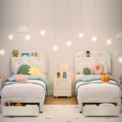 Garvee Twin Bed Frame With Drawer, Velvet Upholstered Platform Bed Frame With Storage Headboard, No Box Spring Needed, Easy Assembly 11 Garvee Twin Bed Frame With Drawer, Velvet Upholstered Platform Bed Frame With Storage Headboard, No Box Spring Needed, Easy Assembly - Image 9