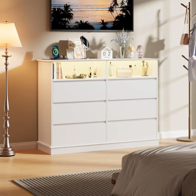 6/8 Drawer Dressers For Bedroom, Chest Of Drawers With Deep Drawers, Large Double Dresser For Closet With Wide Top, Horizontal Wooden Dresser 8 6/8 Drawer Dressers For Bedroom, Chest Of Drawers With Deep Drawers, Large Double Dresser For Closet With Wide Top, Horizontal Wooden Dresser - Image 6