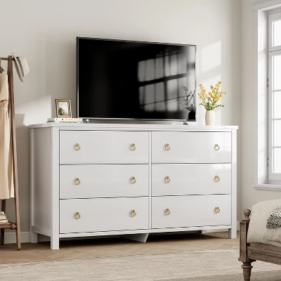 6 Dresser For Bedroom, 47.2" Modern Wide Dresser With Storage, Wooden Closet Dressers Chest Of Drawers Freestanding For Bedroom White 4 6 Dresser For Bedroom, 47.2" Modern Wide Dresser With Storage, Wooden Closet Dressers Chest Of Drawers Freestanding For Bedroom White - Image 2