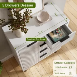 Garvee 5 Drawer Dresser For Bedroom, Modern Tall Chest Of Drawers With Metal Legs And Wooden Storage Cabinet For Living Room, White -Garvee GUEST c008d77f 6f33 4b27 9d64 b09f083396c2