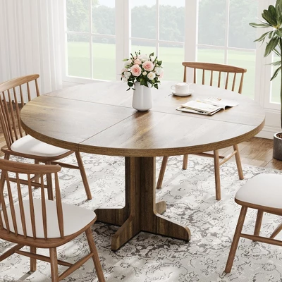 Garvee Round Dining Table For 4-6 People, 47 Inch Farmhouse Kitchen Table With Wooden Tabletop And Stable Base, For Dining Room Living Room, Brown 5 Garvee Round Dining Table For 4-6 People, 47 Inch Farmhouse Kitchen Table With Wooden Tabletop And Stable Base, For Dining Room Living Room, Brown - Image 3