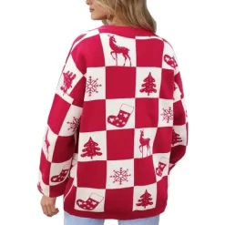 Womens Open Front Cardigan Christamas Cardigan White Valentine's Day Outfits Ribbed Cuff Sweater Cardigan With Pockets