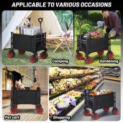 Garvee Foldable Wagon Cart With Big Wheels, Collapsible Utility Cart With Adjustable Handle, Side Pockets And Cup Holder For Shopping, Garden, Black -Garvee GUEST c065fb4d ce8d 47c4 a5f6 7318e6dc8242
