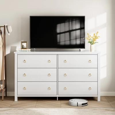 6-Drawer Dresser For Bedroom, White Modern Tall Chest Of Drawers - Storage Dresser With Anti-Tip Design, Robot Vacuum Friendly 4 6-Drawer Dresser For Bedroom, White Modern Tall Chest Of Drawers - Storage Dresser With Anti-Tip Design, Robot Vacuum Friendly - Image 2