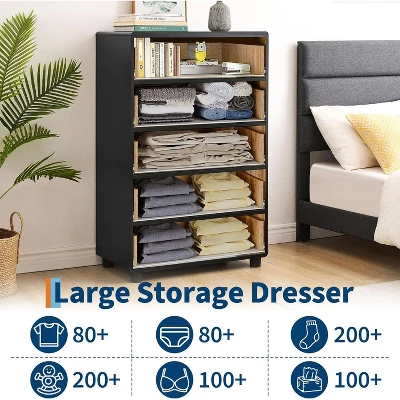 Modern Chest Of Drawers With Natural Texture, Curved Profile Design, Dresser TV Stand, Wood Drawer Organizer For Bedroom, Living Room, Natural Oak 6 Modern Chest Of Drawers With Natural Texture, Curved Profile Design, Dresser TV Stand, Wood Drawer Organizer For Bedroom, Living Room, Natural Oak - Image 4