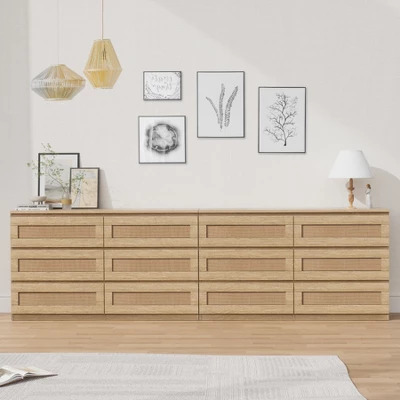 Dresser For Bedroom, Rattan 6/8 Drawer Dresser For Closet, Double Wood Dressers & Chest Of Drawers, For Bedroom/Living Room/Entryway, Natural 9 Dresser For Bedroom, Rattan 6/8 Drawer Dresser For Closet, Double Wood Dressers & Chest Of Drawers, For Bedroom/Living Room/Entryway, Natural - Image 7