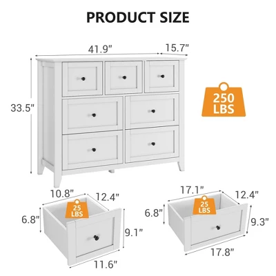Wood Dresser With 7 Drawers, Modern Chest Of Drawers 4 Wood Dresser With 7 Drawers, Modern Chest Of Drawers - Image 2