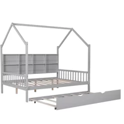 Wooden Twin Size House Bed With 2 Drawers, Storage Shelf Kids' Bed, Multifunctional Sky Roof House Bed Frame -Garvee GUEST c20651c8 001b 4fb2 862b 66962d3a0a17