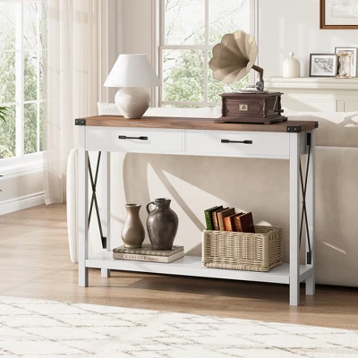 Farmhouse Console Table With 2 Drawers And Storage Shelf, Wood Sofa Table For Entryway, Living Room, Hallway, And Foyer 12 Farmhouse Console Table With 2 Drawers And Storage Shelf, Wood Sofa Table For Entryway, Living Room, Hallway, And Foyer - Image 10