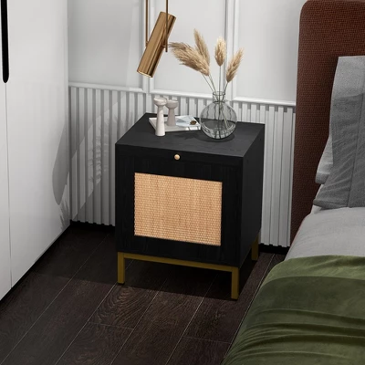 Set Of 2 Rattan Night Stands, Modern Farmhouse End Tables With Tray, Storage Shelf For Entryway, Bedroom, Living Room 3 Set Of 2 Rattan Night Stands, Modern Farmhouse End Tables With Tray, Storage Shelf For Entryway, Bedroom, Living Room