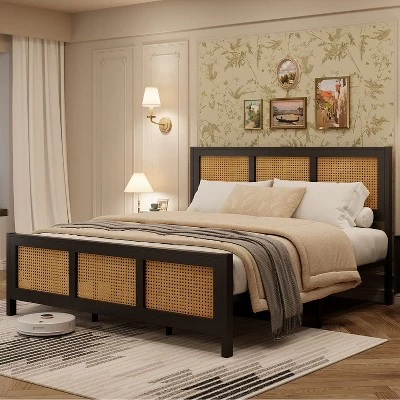 Whizmax King/Queen/Full Size Rattan Bed Frame With Headboard, Boho Cane Platform Bed Frame With Strong Metal Slat, Noise Free, No Box Spring Needed 4 Whizmax King/Queen/Full Size Rattan Bed Frame With Headboard, Boho Cane Platform Bed Frame With Strong Metal Slat, Noise Free, No Box Spring Needed - Image 2