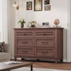 6 Dresser Cabinet, 47" Wide Drawer Dresser With Storage Freestanding, Wooden Closet Dresser Storage Chest For Bedroom Living Room -Garvee GUEST c3cd751c 714b 42ad ac35 e1e64fe7df5d