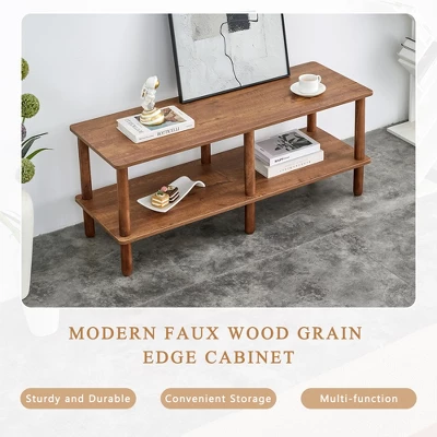 Modern 2-Tier Coffee Table For Living Room Furniture, Center Table With Open Storage Shelf, Rounded Rubberwood Legs 4 Modern 2-Tier Coffee Table For Living Room Furniture, Center Table With Open Storage Shelf, Rounded Rubberwood Legs - Image 2