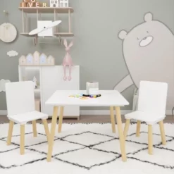 Kids Table And 2 Chairs Set, 3 Pieces Toddler Table And Chair Set, Wooden Activity Play Table Set (White) -Garvee GUEST c42c6b57 75a8 456a ad19 165b03b4a150