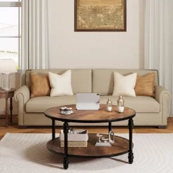 Garvee Coffee Table Round Rustic Center Table With Storage Shelf Wood Circle Coffee Table With Sturdy Metal Legs Living Room 12 Garvee Coffee Table Round Rustic Center Table With Storage Shelf Wood Circle Coffee Table With Sturdy Metal Legs Living Room -Garvee GUEST c4b9f6f7 d099 404a aabb a5e3d8ad33bf